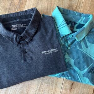 Nike Men's Gray Polo Shirt & Teal Adidas Polo (2 Polo Bundle)